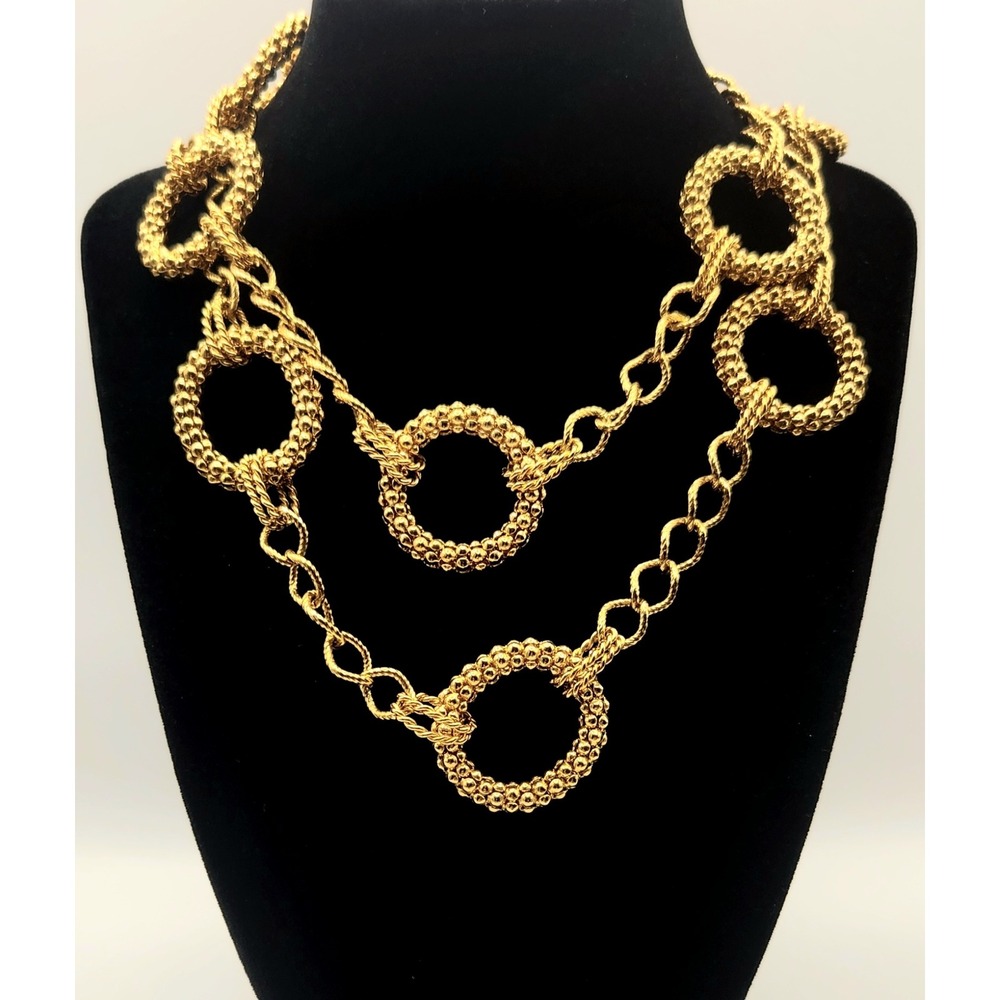 RJ Graziano Gold Tone Textured Circle Station Long Link Necklace 36 Inch